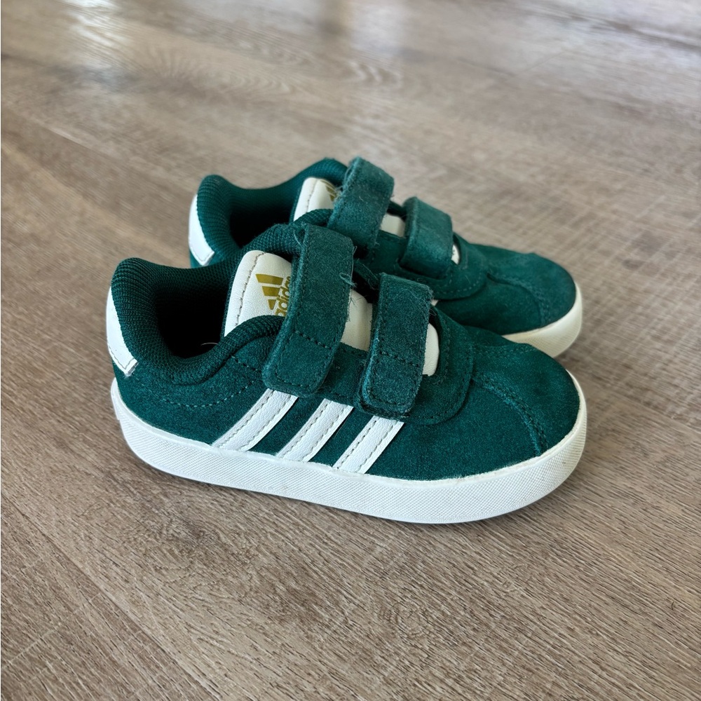adidas Kids Green and White Suede Sneakers with Velcro Straps